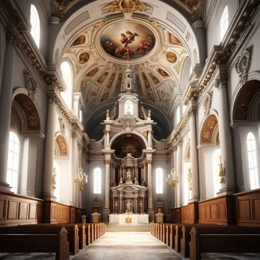 Prompt: Create the interior of a baroque church