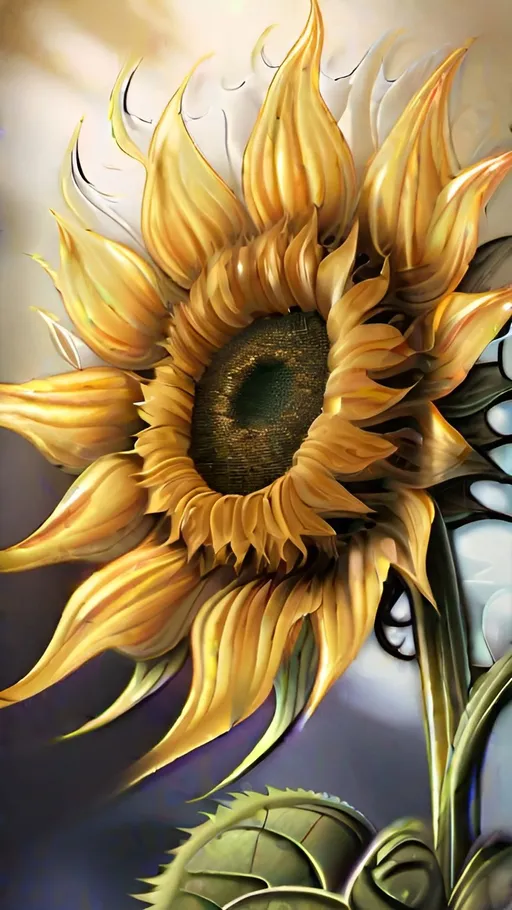 Prompt: close up of a sunflower in the style of Anne Stokes