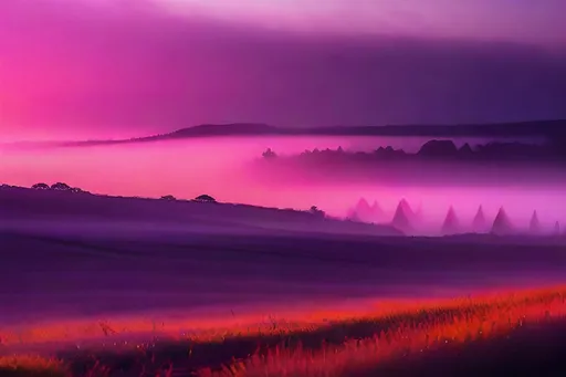 Prompt: Kirlian Effect of a landscape, captured by a Nikon D850, vibrant color palette , soft dusk lighting casting a dreamy glow, gentle drizzle adding a touch of mystique