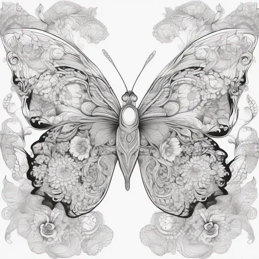 Prompt: coloring page butterfly black and white lineart, intricate, highdefinition