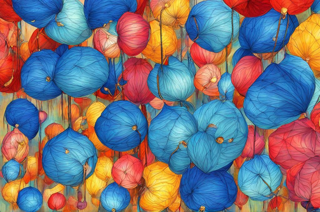 Prompt: Chinese lanterns, digital painting, blue shades, 