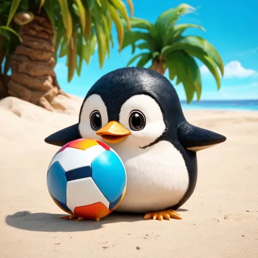 Prompt: A cute adorable penguin playing with a ball, 3 D pixar style