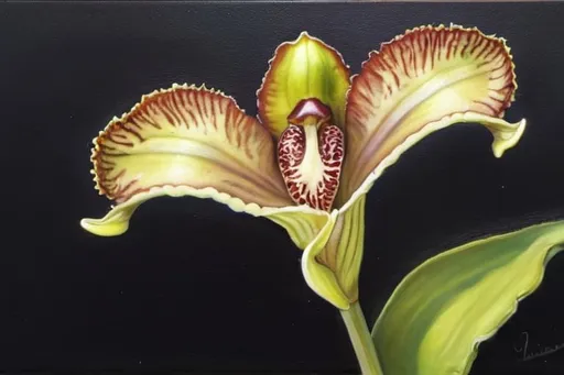 Prompt: oil painting of a venus slipper orchid