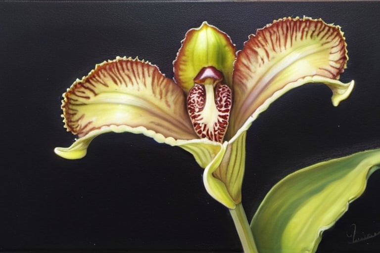 Prompt: oil painting of a venus slipper orchid