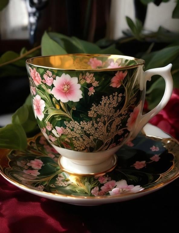 Prompt: beautiful teacup art deco style