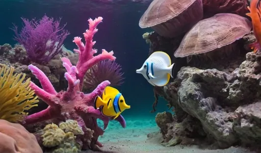 Prompt: two colorful seacreatures have an encounter under the sea