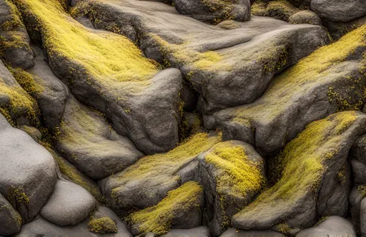 Prompt: yellow moss on grey stones, forest, cinematic photography. intricate