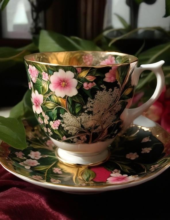 Prompt: beautiful teacup art deco style