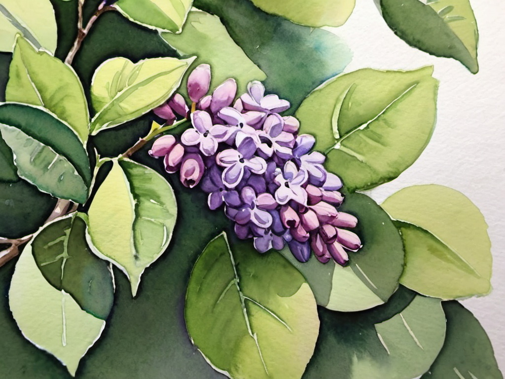 Prompt: Close shot of lilacs, watercolor