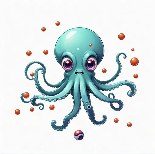 Prompt: Cute happy squid playing with balls
