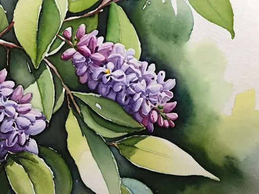 Prompt: Close shot of lilacs, watercolor