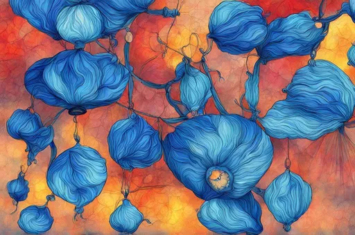 Prompt: Chinese lanterns, digital painting, blue shades, 