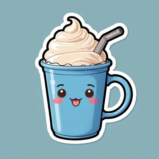 Prompt: sticker of a cute anthropomorphic cup of blue milk tea with boba retro vintage style  vector  white outline