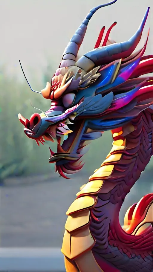 Prompt: generate a close up of a beautiful chinese dragon, side view, colorful, digital painting, unreal engine, highdefinition