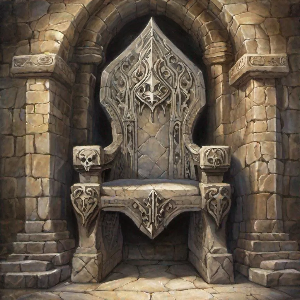 Prompt: painting of an empty stone throne in the style of Anne Stokes