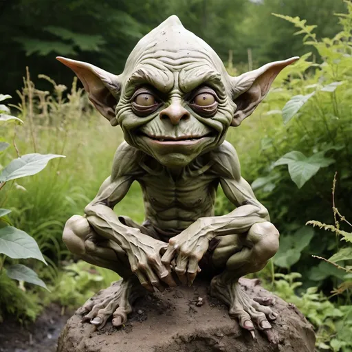 Prompt: filthy nature sculpture of a goblin