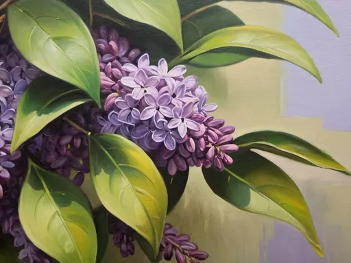 Prompt: Close shot of lilacs, oil painting