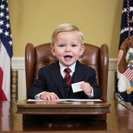 Prompt: The low birth rate society has made children president