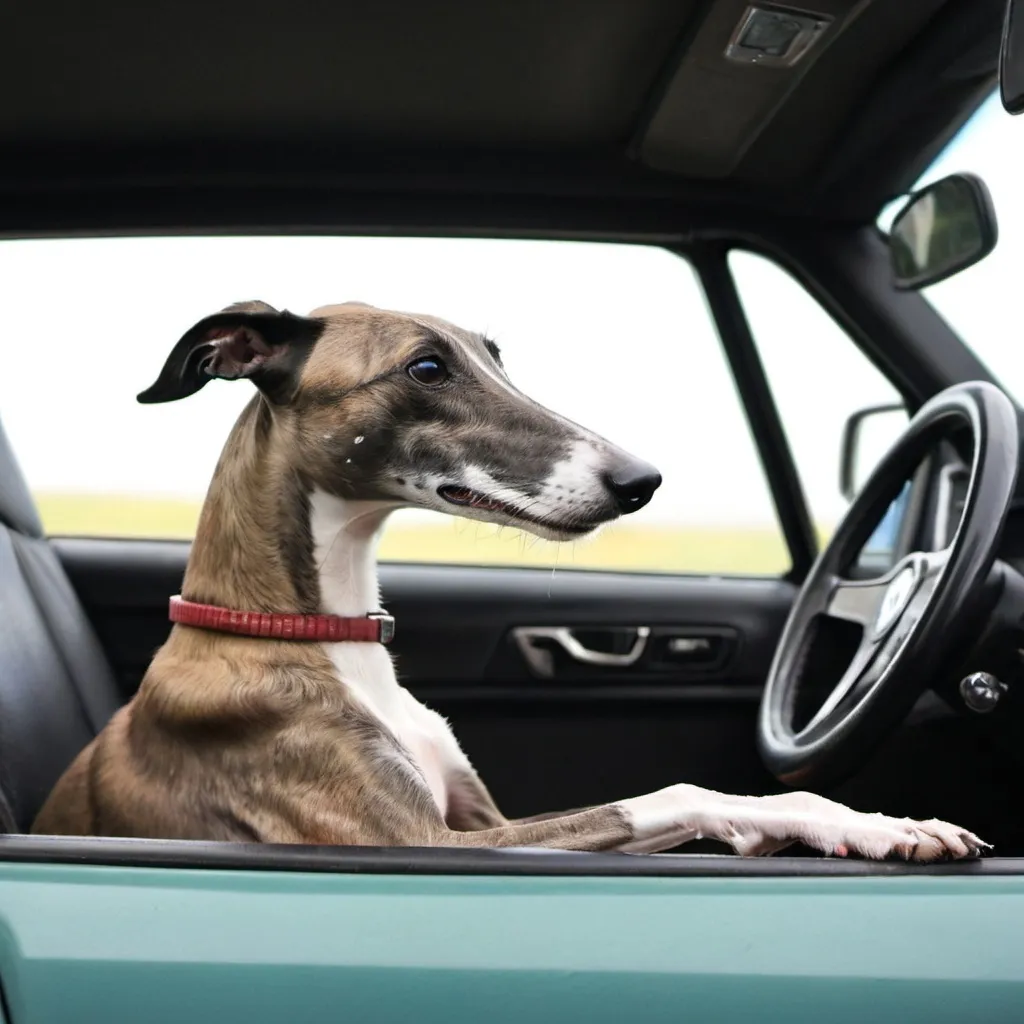 Prompt: A greyhound dog driving a car. 