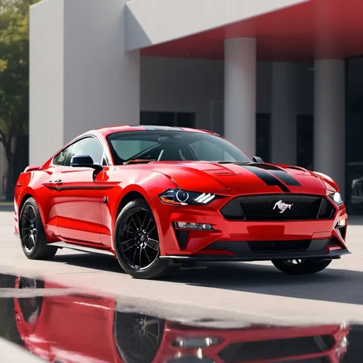 Prompt: 2021 mustang in 3m flame red black stripe

