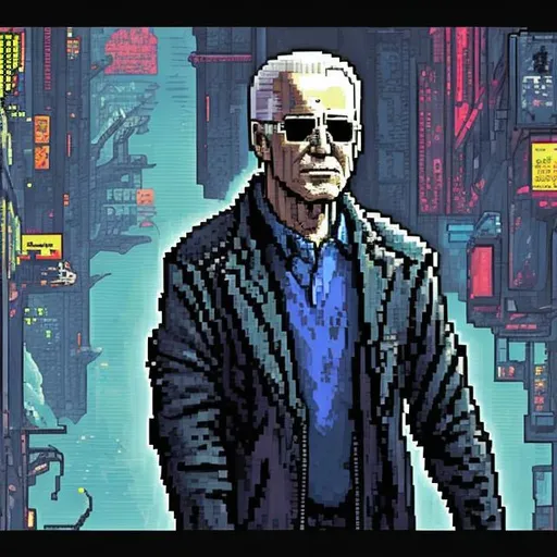 Prompt: pixelart of Joe Biden cyberpunk style
