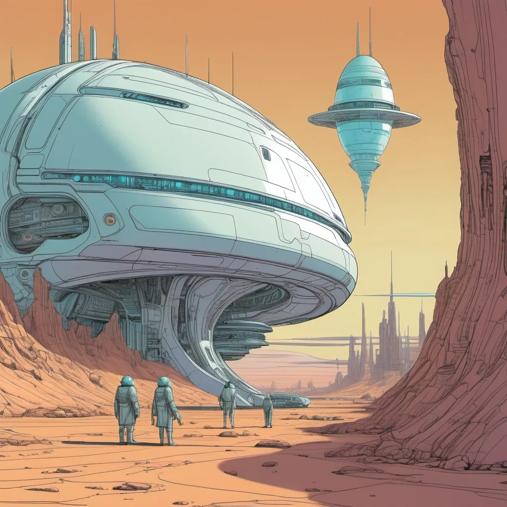 Prompt: A sci-fi scene in style of Moebius
