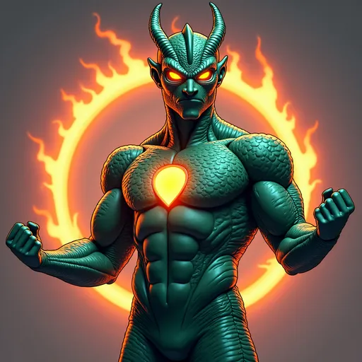 Prompt: Male, adult, skintight costume, Superhero with full face mask, four elements powers, themed after dragon, cartoon style 