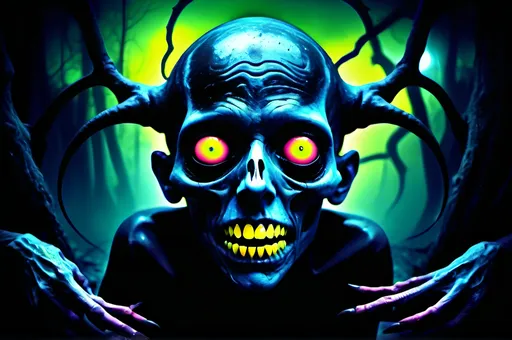 Prompt: Horror dream on acid, surreal digital art, eerie atmosphere, vivid and unnatural colors, nightmarish creatures, high contrast, nightmarish, surreal, digital art, eerie atmosphere, vivid colors, high contrast