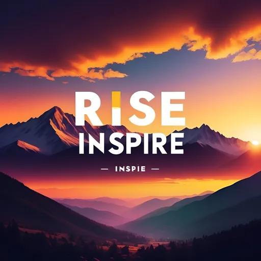 Prompt: Create a profile picture featuring a vibrant sunrise or mountains landscape as the background. Overlay the text ‘Rise&Inspire’ in a bold.modern font. Using a contrasting color like white or yellow to make it stand out . The overal aesthetic should convey a sense of hope and motivation 