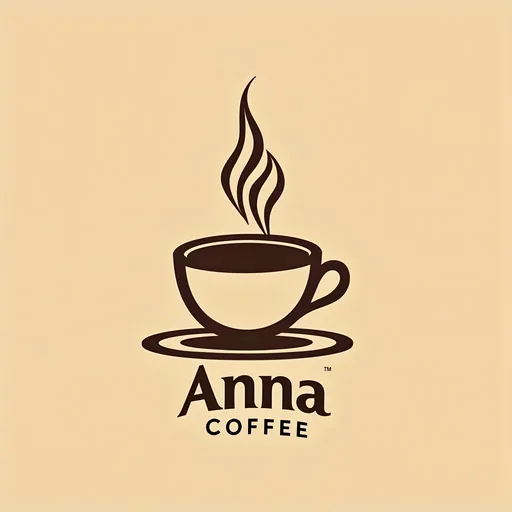 Prompt: Generate an image of A gounded coffee brand named Anna coffee along with an icon of a cup of poured hot coffee on a light brown background 