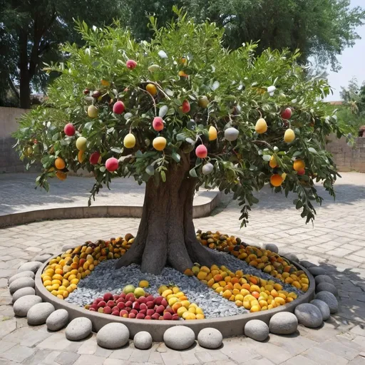 Prompt: tree with stones as fruits
