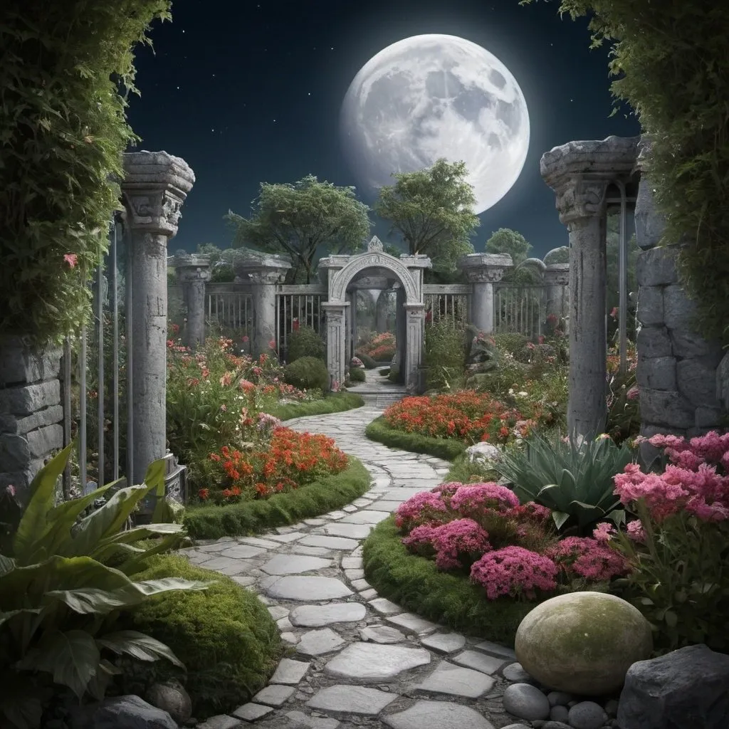 Prompt: molydei on the border of a lunar garden
