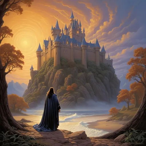 Prompt: epic dismemberer enveloped by a the castle, in the style of tim hildebrandt, creative magnificence