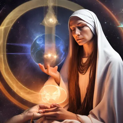 Prompt: female seer offering psychic prediction for 2024