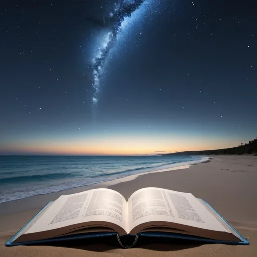 Prompt: Scene of a night sky. Zipper is unzipping the sky at the top of the page and continuing to half way down. Behind the sky in the opening created by the zipper we can see sandy beach with ocean in the background.