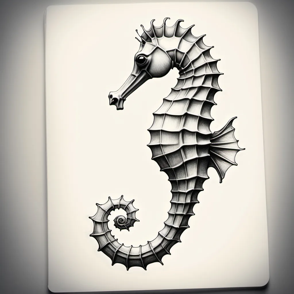 Prompt: Pencil sketch drawing of a sea horse on a blank page.