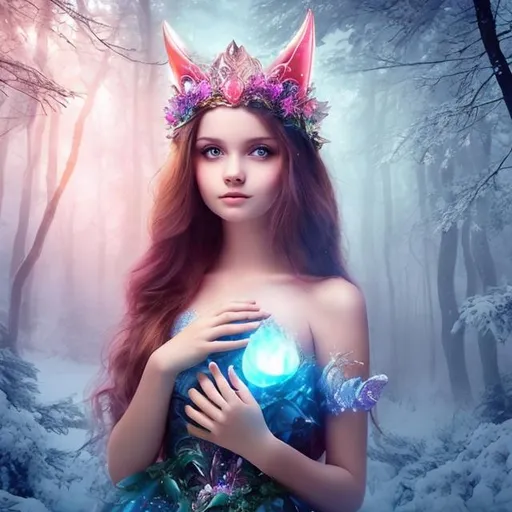 Prompt: A beautiful girl in magic forest 


