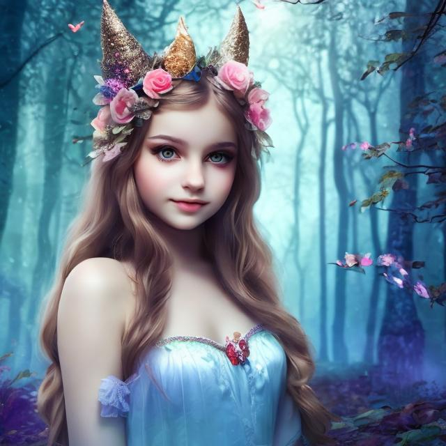 Prompt: A beautiful girl in magic forest 

