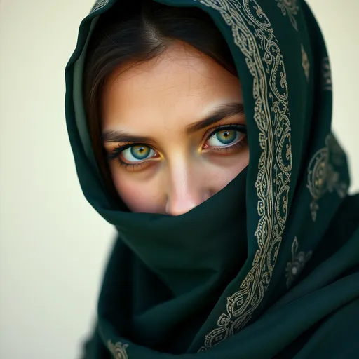 Prompt: amazigh women with green eyes wearing hijab 