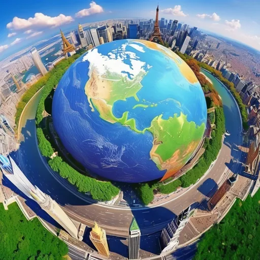 Prompt: mix all landmark on the world in one photo