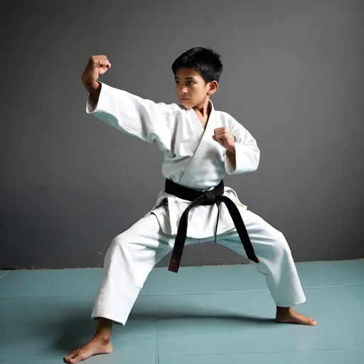 Prompt: a boy on action of martial art 