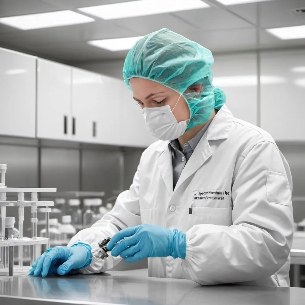 Prompt: Please create a realistic image of a biomanufacturing quality control technician working in a cleanroom environment