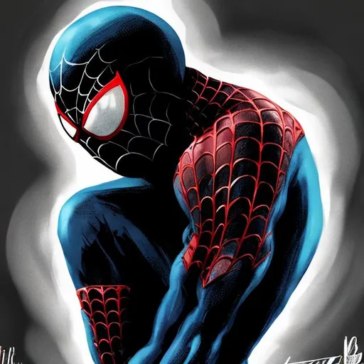 Prompt: black spiderman sad



