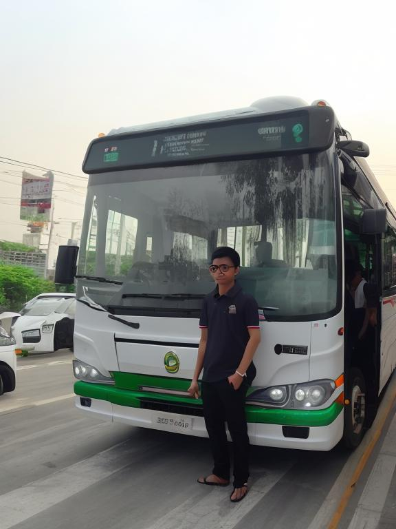 Prompt: white bus bangkok ngv bus bmta kmitl student