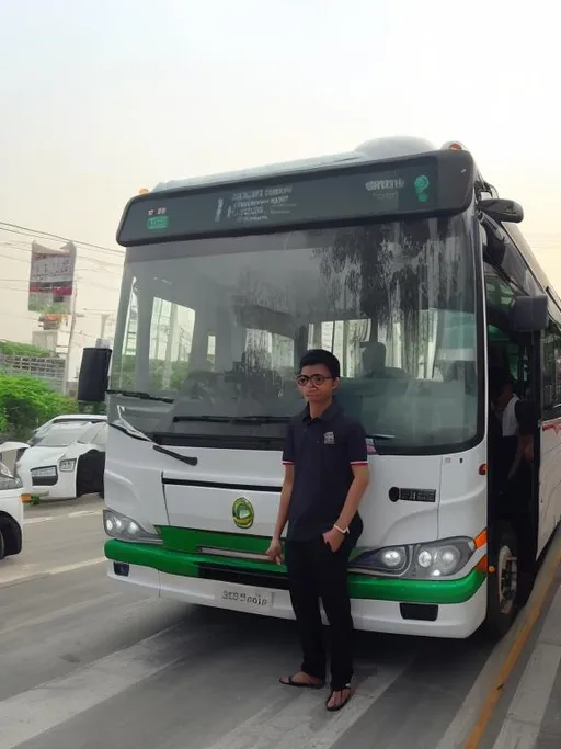 Prompt: white bus bangkok ngv bus bmta kmitl student