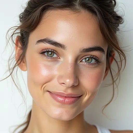 Prompt: A close-up portrait of a beautiful young woman, looking directly at the camera, natural expression, smooth skin, clean white background, studio lighting, highly detailed realistic face


