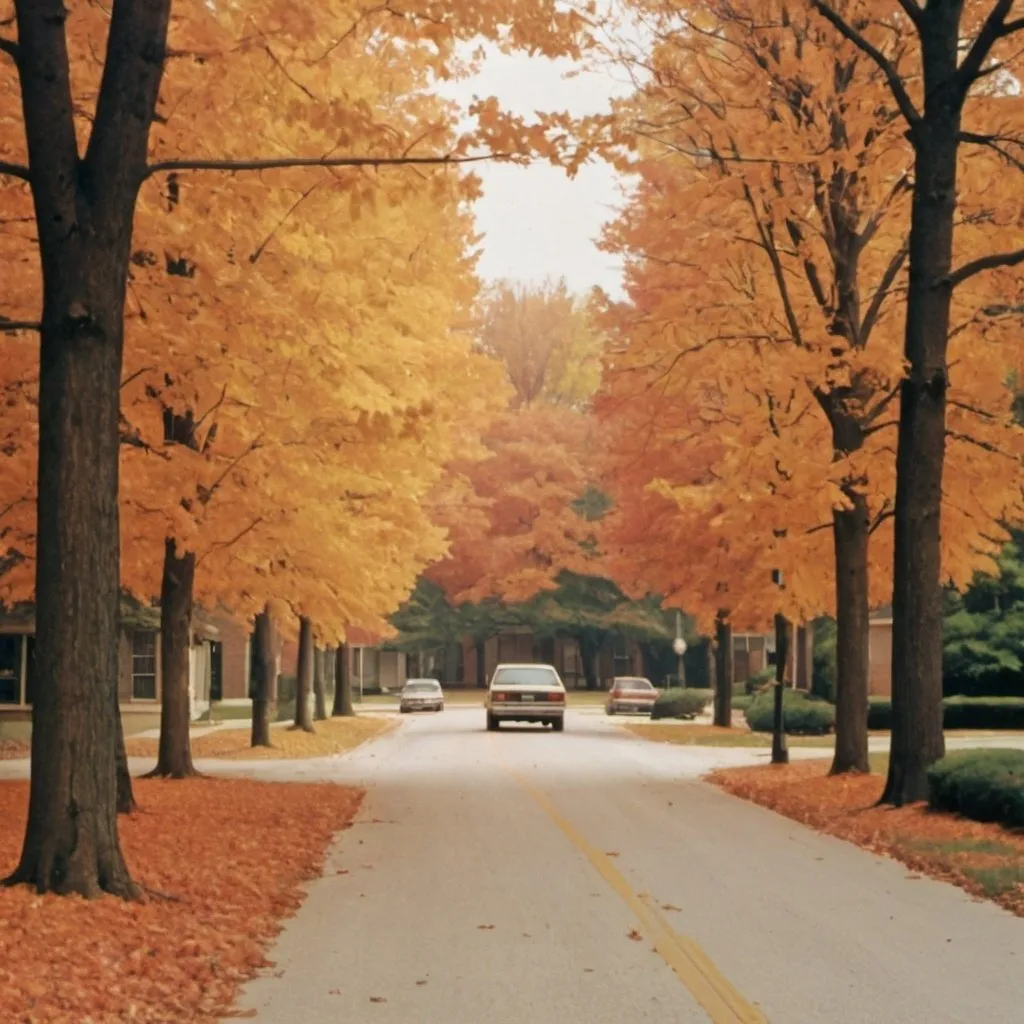 Prompt: Create a photo of autumn in southeast Michigan in the 1990s