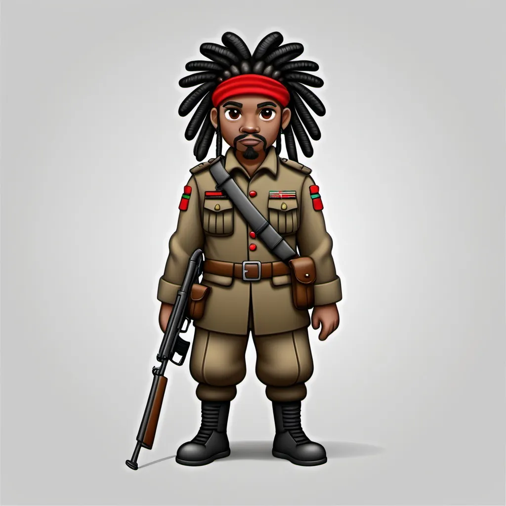 Prompt: mau mau fighter with uniform, rifle and dreadlocks emoji