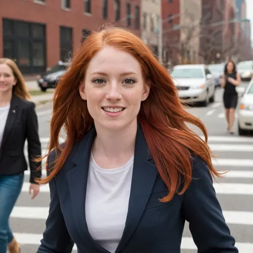 Prompt: A Woman in Her Twenties with Red Hair running for a senator in new york state