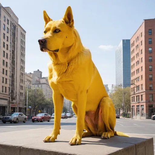 Prompt: A large Yellow dog in a city